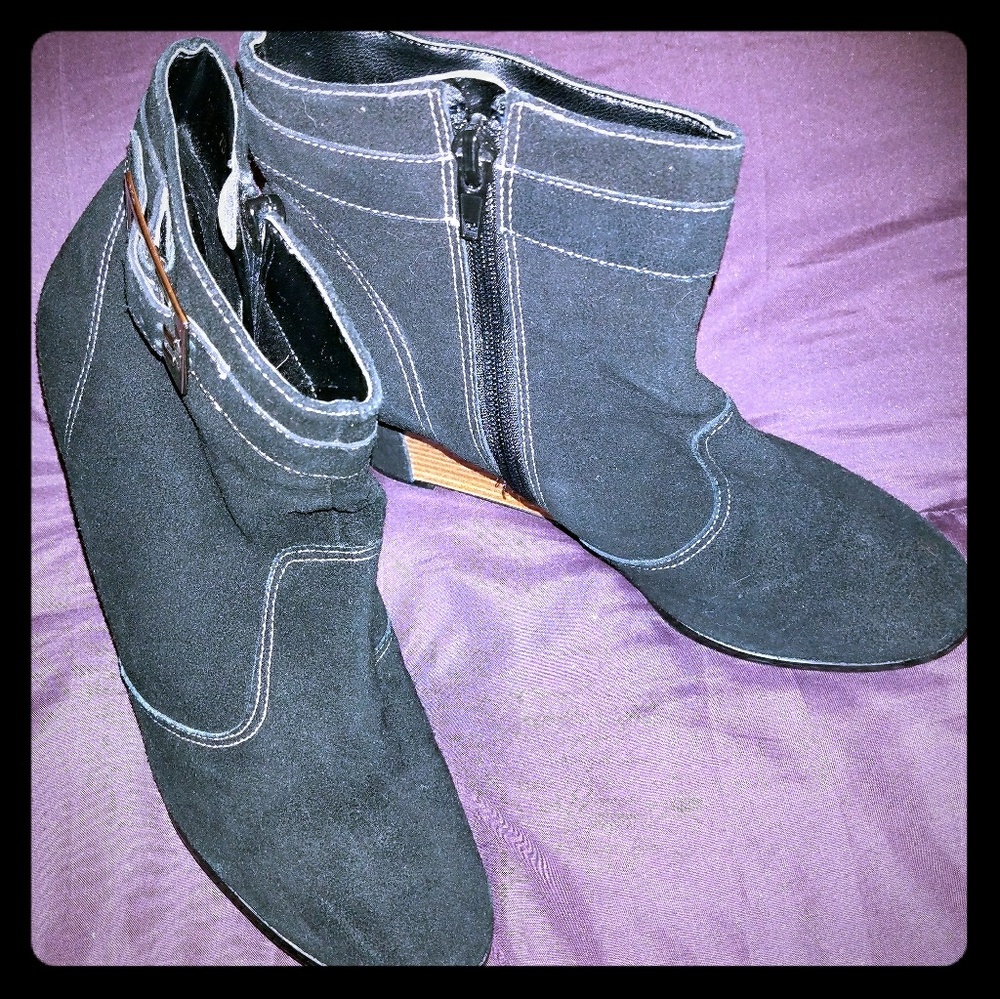 Black suede wedge ankle boots